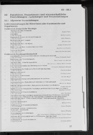 III. Fakultäten, Departments und wissenschaftliche Einrichtungen - Lehrkörper und Veranstaltungen