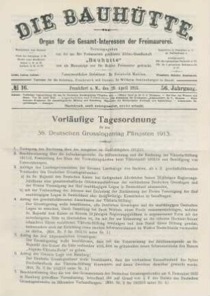No. 16. Frankfurt a. M., den 19. April 1913. 56. Jahrgang.