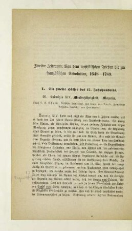 I. Die zweite Hälfte des 17. Jahrhunderts