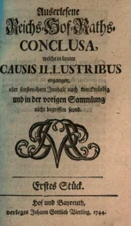 Auserlesene Reichs-Hofraths-Conclusa, 1