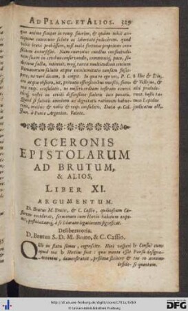 Ciceronis Epistolarum Ad Brutum, Et Alios, Liber XI.