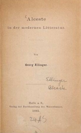 Alceste in der modernen Litteratur