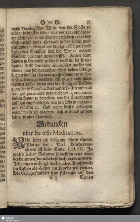 Gedancken über die erste Meditation