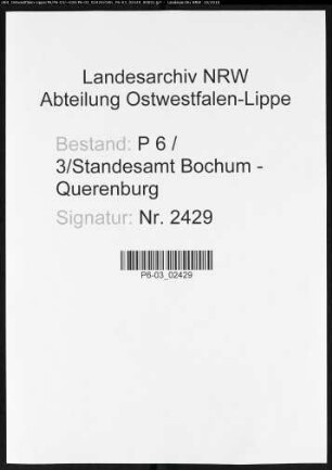Sterberegister Standesamt Bochum XII-Querenburg