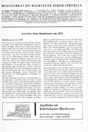 Aus dem alten Balankenese : Fortsetzung aus Nr. 12/69