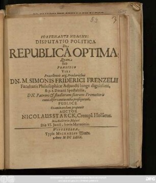 Disputatio Politica De Republica Optima