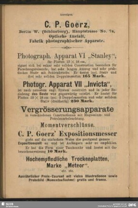 C. P. Goerz. Photograph. Apparat VI "Stanley"