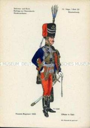 Uniformdarstellung, Offizier des Husaren-Regiments, Herzogtum Braunschweig, 1835.