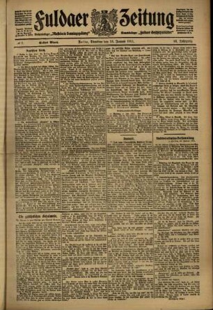 Erste Ausgabe vom Dienstag, den 10. Januar 1911.