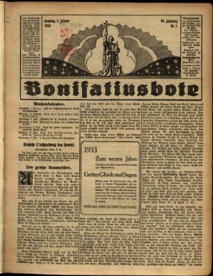 Erste Ausgabe vom Sonntag, den 01. Januar 1933.