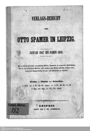 1847/50: Verlags-Bericht von Otto Spamer in Leipzig