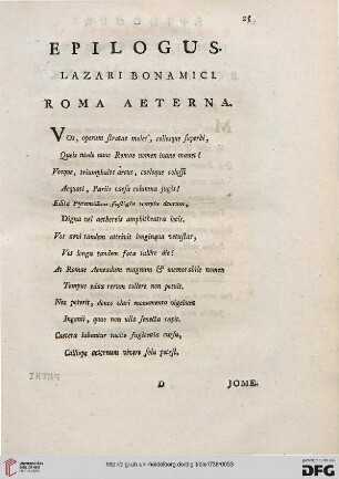 Epilogus Lazari Bonamici Roma Aeterna