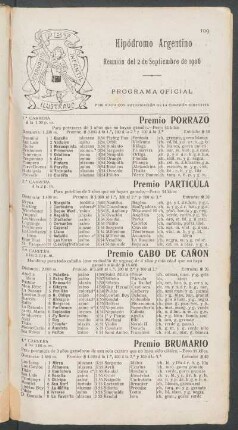 Hipódromo Argentino - Reunión del 2 de Septiembre de 1906 - Programa oficial