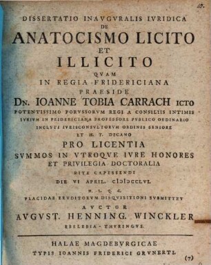 Dissertatio inavgvralis ivridica de anatocismo licito et illicito