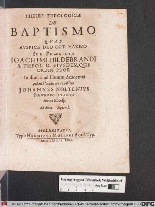 Theses Theologicae De Baptismo