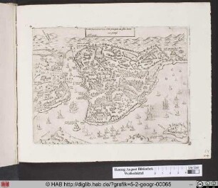 Landkarte mit Stadtansicht von Costantinopoli.