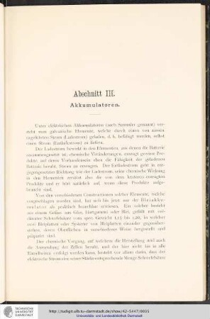 Abschnitt III. Akkumulatoren