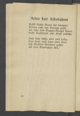 Reden statt Eisenbahnen