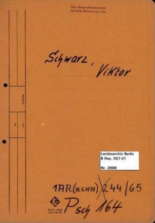 Personenheft Viktor Schwarz (*25.07.1890), Polizeirat