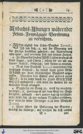 Andachts-Übungen währender Zehen-Freytägiger Verehrung zu verrichten.