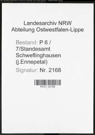 Sterberegister Standesamt Schweflinghausen