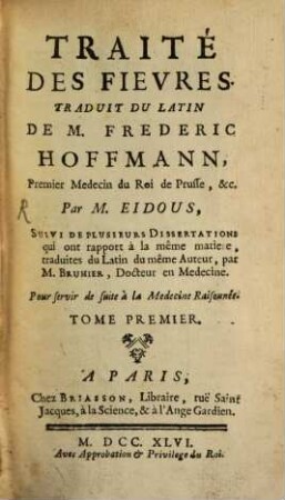 Traité Des Fievres, Tome Premier