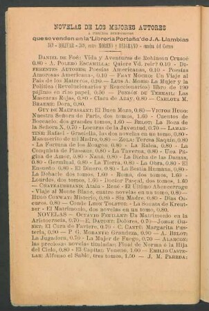 Novelas de los mejores autores : [Publicidad de la Librería Porteña]