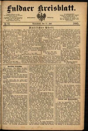 Ausgabe vom Samstag, den 11. Juli 1885.