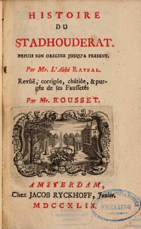 Histoire Du Stadhouderat Depuis Son Origine Jusqu'A Présent