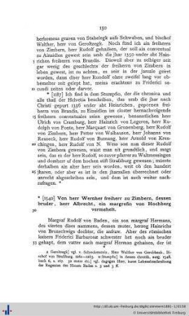 Von herr Wernher freiherr zu Zimbern, dessen bruder, herr Albrecht, ein margrefin von Hochberg vermehelt.