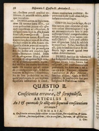 56-84, Quaestio II. De Conscientia erronea, & scrupulosa.