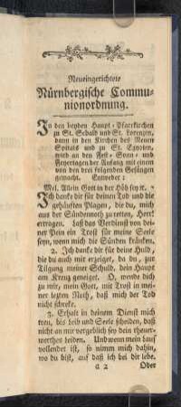 Neueingerichtete Nürnbergische Communionordnung.