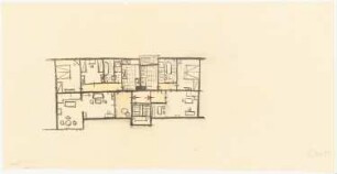 Gesamtbebauungsplan Ankara Ankara Kooperatifi. Haustypen: Konzeption mehrgeschossiges Wohnhaus mit 2 Wohneinheiten pro Geschoss, Grundriss Normalgeschoss