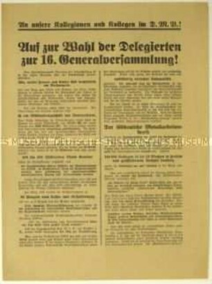 Aufruf der oppositionellen Metallarbeiter Sachsens zur Delegiertenwahl für die Generalversammlung des Deutschen Metallarbeiterverbandes 1923