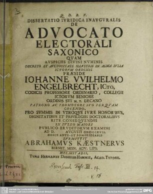 Dissertatio Iuridica Iinauguralis De Advocato Electorali Saxonico