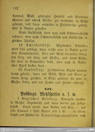 XIV. Puddings, Mehlspeisen u.s.w.