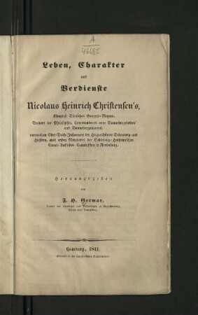 Leben, Charakter und Verdienste Nicolaus Heinrich Christensens