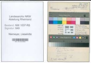 Entnazifizierung Lieselotte Niemeyer , geb. 06.04.1901 (Lehrerin)