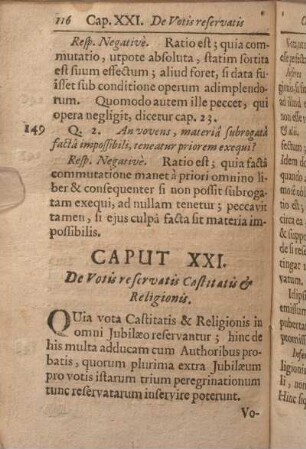 Caput XXI. De Votis reservatis Castitatis & Religionis.