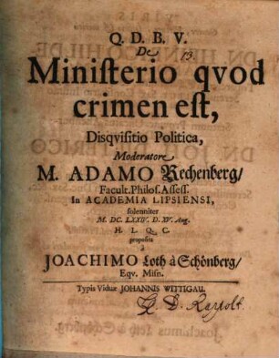 De ministerio quod crimen est, disquisitio politica