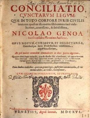 Conciliatio cunctarum legum, quae in toto corpore iuris civilis ... contrariarum
