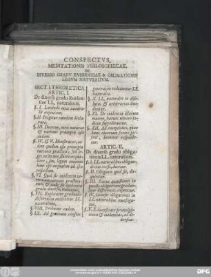 Conspectus. Meditationis Philosophicae, De Diverso Gradu Evidentiae & Obligationis Legum Naturalium.