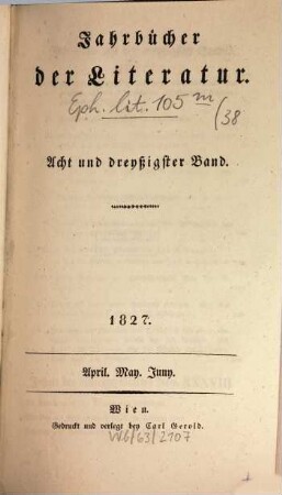 Jahrbücher der Literatur. 38. 1827