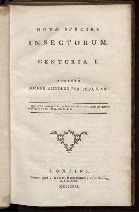 Novæ Species Insectorum : Centuria I