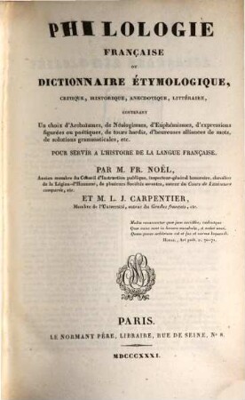 Philologie française ou dictionnaire étymologique : critique, historique, anecdotique, littéraire, 2