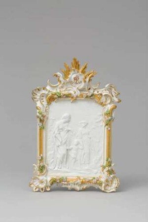 Reliefbild in Porzellan-Rokokorahmen (Heilige Familie)
