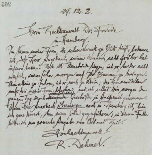 Brief an Herrn Rechtsanwalt Dr. Friede