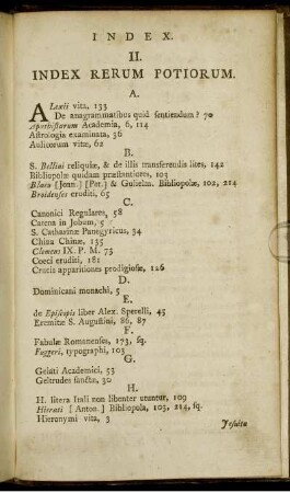 II. Index Rerum Potiorum.