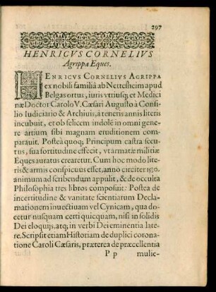 Henricus Cornelius Agrippa Eques.