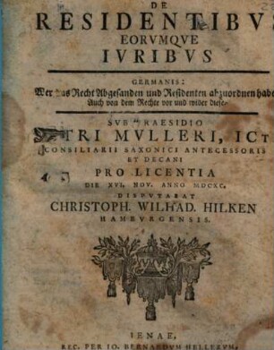 De Residentibvs Eorvmqve Jvribvs
